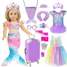 Mermaid 18 inch Doll Clothes and Doll Accessories Case Luggage Travel Play Se...