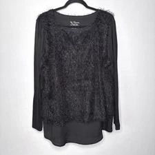 Chico's Sparkle Fuzzy Tunic Top Size XL Long Sleeve Eyelash Shimmer Evening