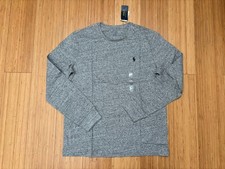 NWT Men's Polo Ralph Lauren Cotton Jersey Long Sleeve Tee, Grey HTR, Large