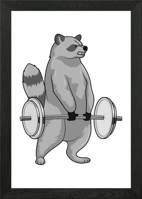 Racoon Bodybuilder Sport gerahmtes Wandbild Poster Leinwanddruck Bild