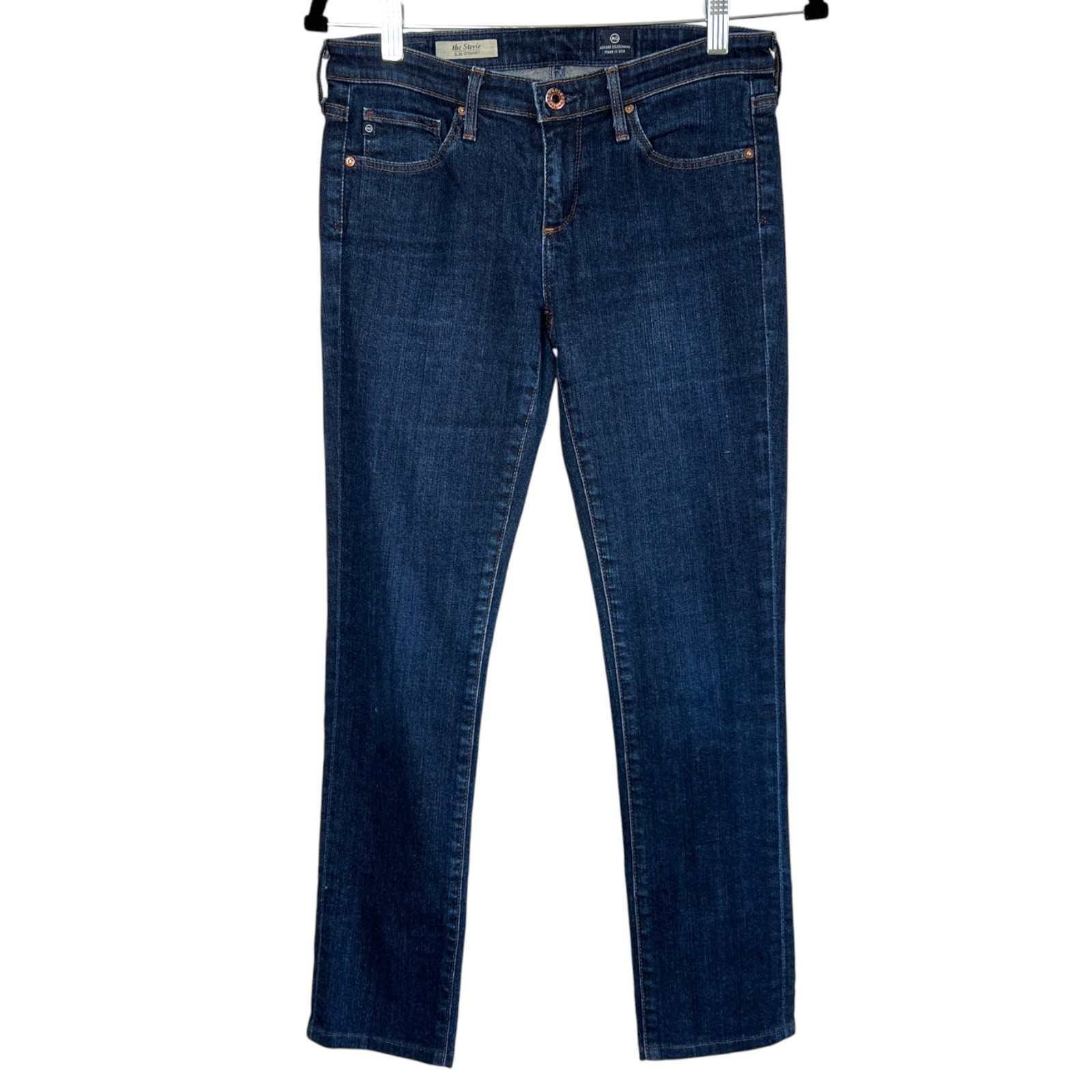AG Adriano Goldschmied The Stevie Slim Straight Jeans Dark Wash Size 27R Staple
