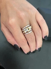 David Yurman Sterling Silver .925 & 18K/750 Yellow Gold Buckle Band Ring 