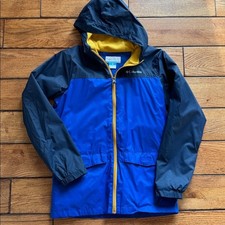 Columbia Kids Rain-Zilla Fleece Lined Blue Navy Yellow Jacket Size Large 14/16