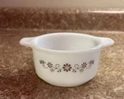 Pyrex Vintage Pyr-o-Rey DYNAWARE Brown Daisy mini Casserole Dish with handles