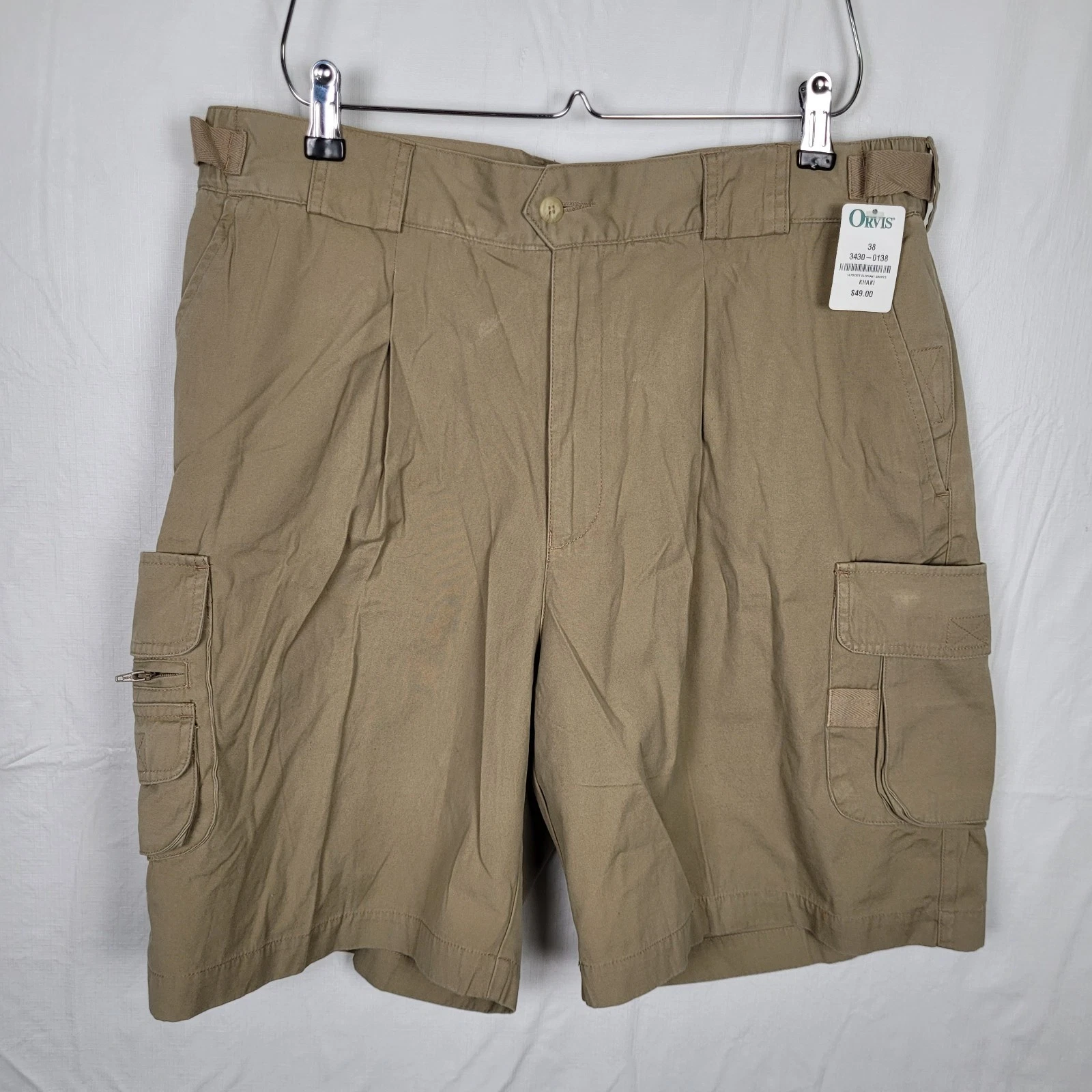 Vintage Orvis Mens Fishing Utility Cargo Shorts 90s Sz 38 Safari Beige 14 Pocket