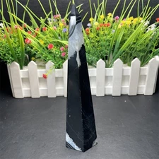 0.6LB 6.8" Black Sardonyx Agate Tower Crystal Obelisk Healing Decor Energy Gift