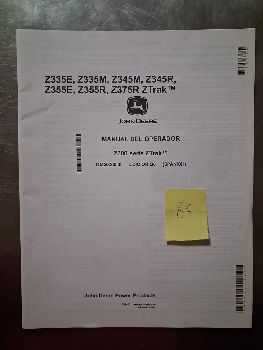 John Deere Z335E Z335m Z345M Z345R Z355E Z355R Z375R ZTRK