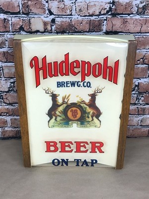 Vintage Hudepohl Brew'g Beer On Tap Lighted Sign Deer Stag Cincinnati Who Dey