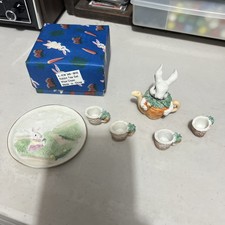 Miniature Tea Set Easter Bunny Highly Detailed  7 Piece Set 