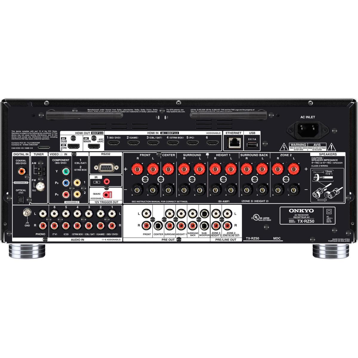 Onkyo TX-RZ50 9.2-Channel 8K/4K Network AV Receiver, 250W Per Channel at 6 Ohms
