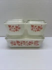 Vintage Pink Gooseberry Pyrex Refrigerator Dish Set with Lids 501 (2), 502, 503
