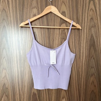 Mango lila Schleife Detail gerippter Saum Cropped Cami Trägertop L NEU