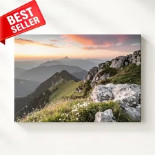 Canvas Vivid Peak Dramatic Wall Art Twilight Landscape Alpine Mountaintop Some