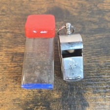 Vintage Official Boy Scouts Of America Metal Whistle Made In USA Wood Ball Box