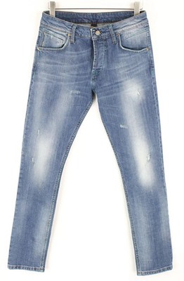 TAKESHY KUROSAWA Power Men Jeans W34 Slim Fit Washed Distressed Stretch Blue