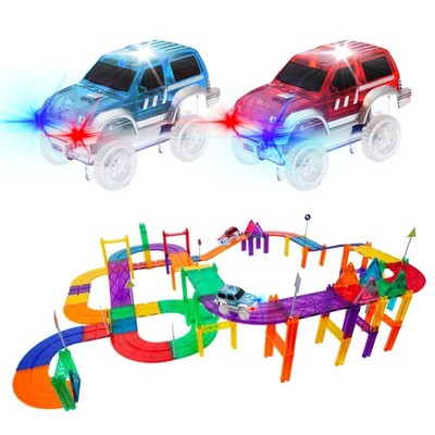 PicassoTiles PTR81 Race Track Building Blocks Set with 3 LED Cars
