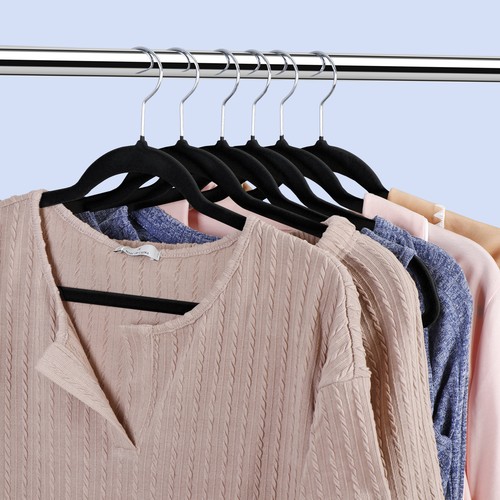 Velvet Hangers 100 Pack Non Slip Clothes Suit/Shirt/Pants Velvet Hangers Black - Afbeelding 16 van 24