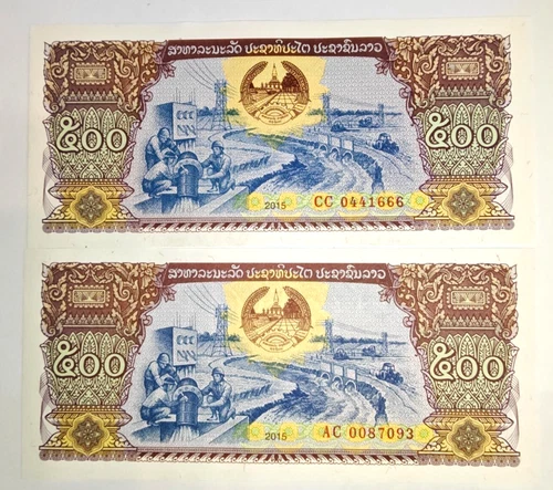 Banknotes Laos, 2 x 500 Kip, 2015, UNC.