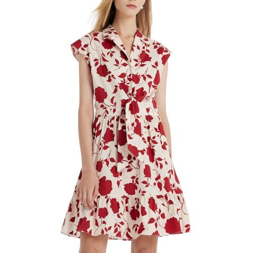 Robes de décalage pour femmes col en V mini robe à manches courtes imprimé rose rouge - Photo 2/7