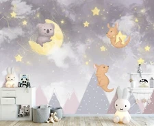 3D Cute Koala Moon ZHUA8055 Wallpaper Wall Murals Removable Self-adhesive Amy