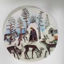 Arabia ceramic wall plate 1982 Reindeer Keepers In Winter 12cm vintage Finland