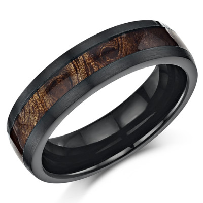 Black Titanium Wedding Ring Band with Genuine Koa Wood Inlay 6mm/8mm