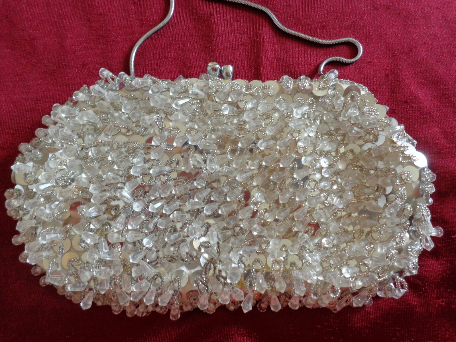 Beaded & Sequined Silver Clutch Purse with Coin P… - image 4