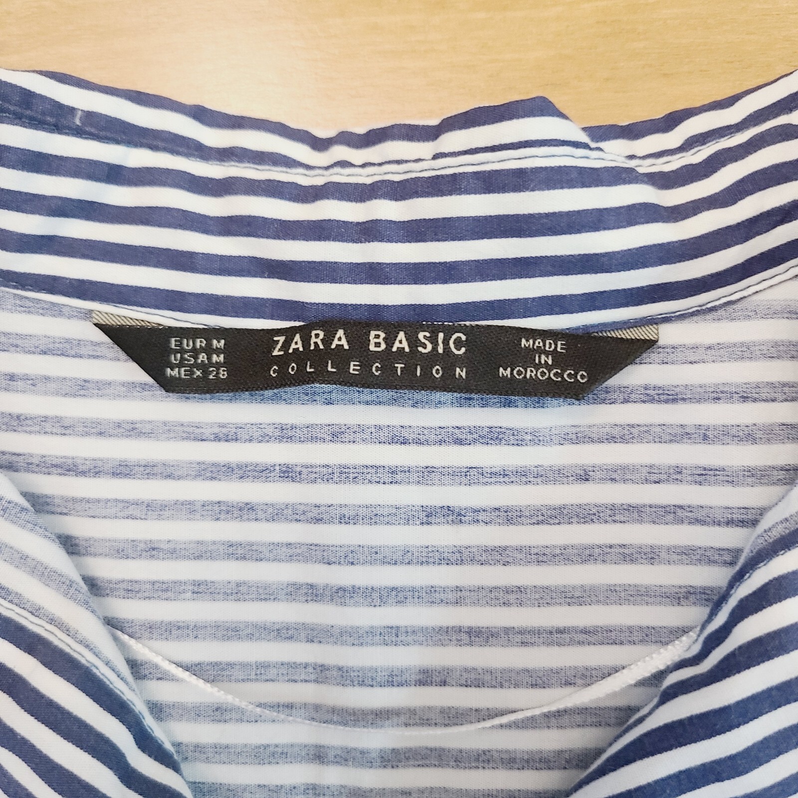 Zara Blouse Medium Basic Collection Navy White St… - image 4