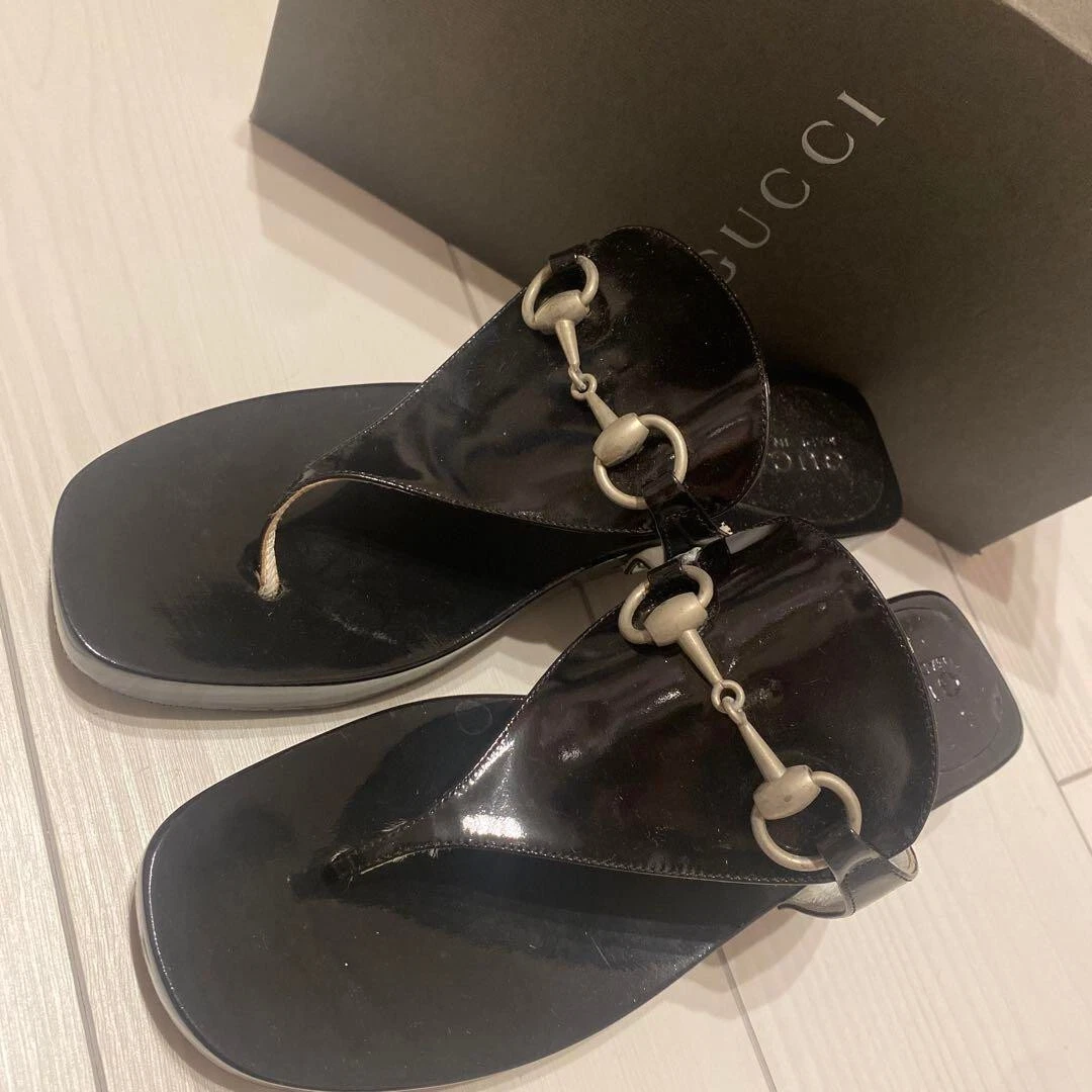 GUCCI Horsebit String Sandales Mules Escarpins Chaussures Femme Taille EU 37 Noir Argent