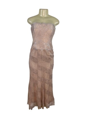 RICKIE FREEMAN Women s Strapless Lace Midi Dress Silver & Pink Sz 4