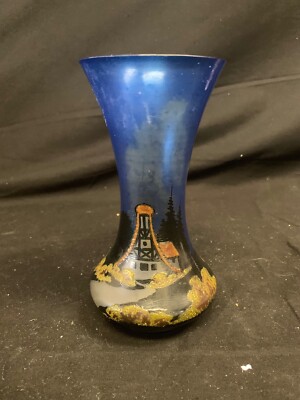 Hand Painted Vase With Landscape And A Little Cottage