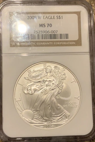 2008 W BURNISHED SILVER EAGLE NGC MS70 CLASSIC BROWN LABEL