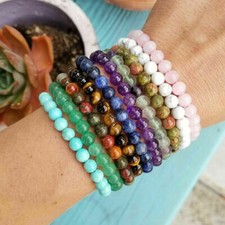 4/6/8/10/12mm Handmade Natural Gemstone Round Beads Stretch Bracelet 7.5''