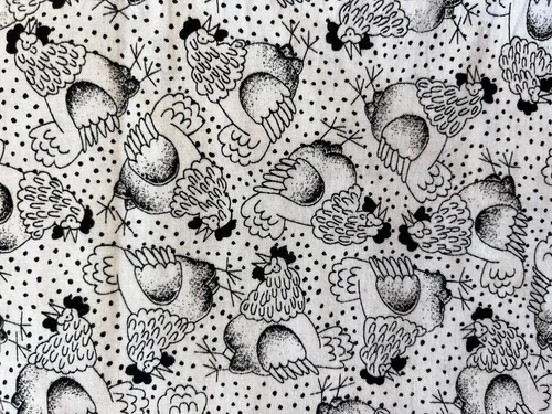 1 Yard 2001 Black & White Illustrated Chickens by Fabric Traditions Cotton