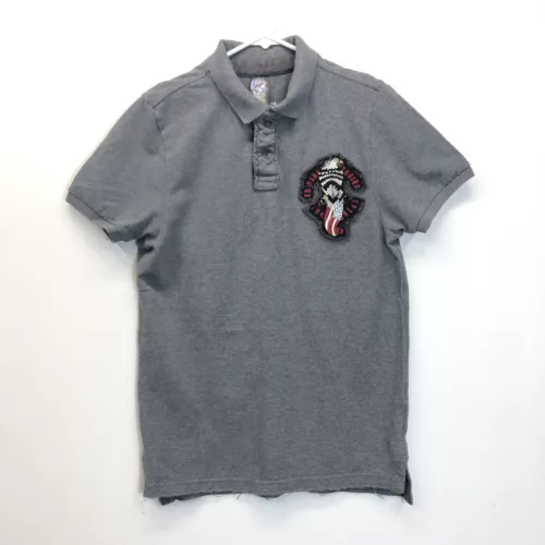Ed Hardy Tattooing Eagle Embroidered Polo Shirt Short Sleeve Men’s Small Grey