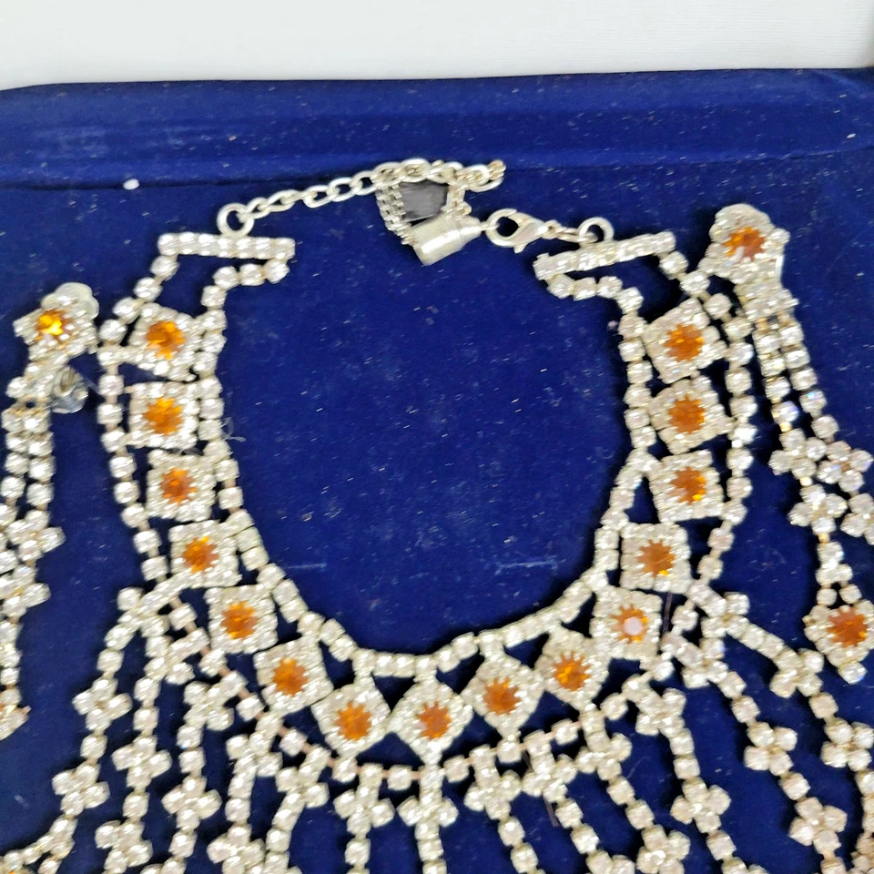 Parure Fête Mariage Collier Bracelet Boucles d'Oreilles Cristaux Métal Argenté - Photo 4/4