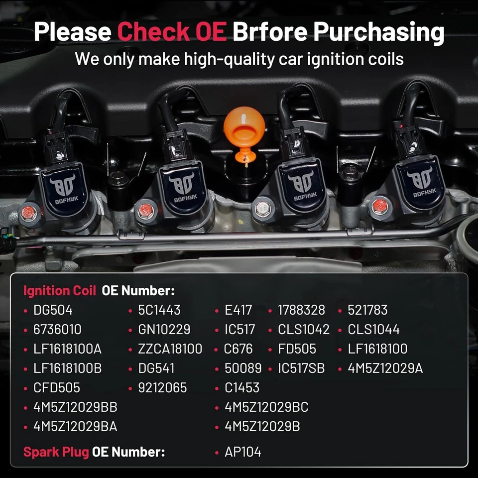 4X Bobina de encendido + 4X Bujía de iridio para Ford Focus Transit Mazda FD505 Foto 4 de 4