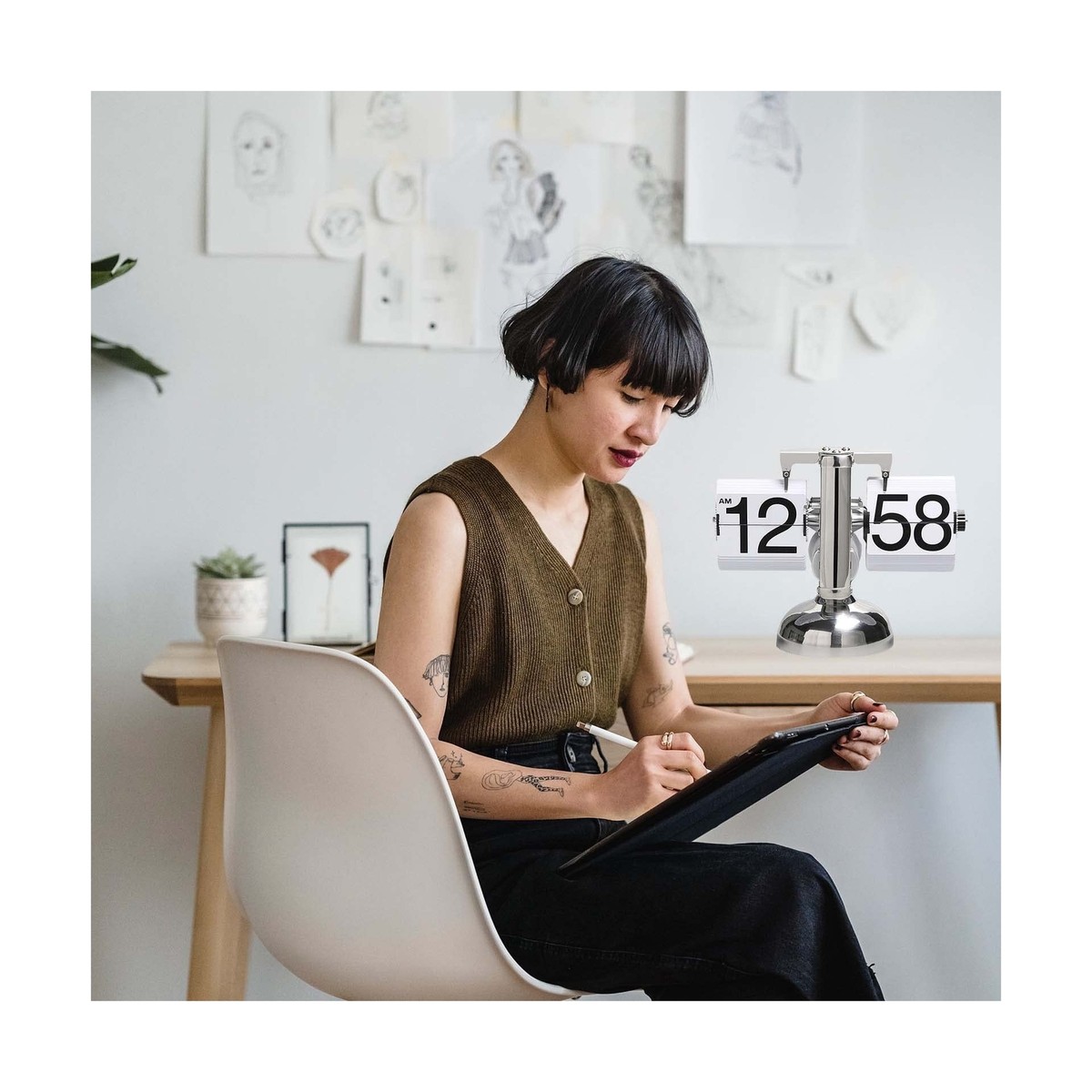KENJIEY Flip Clock,Retro Flip Down Clock Mechanical Digital Flip