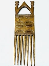 Vintage African Hand Carved Wooden Hair Comb Afro Pick Beautiful Dark Wood 7”