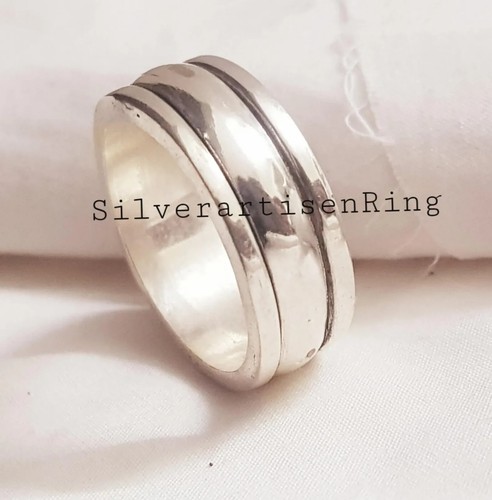 925 Sterling Silver Spinner Ring, Meditation Ring, Thumb Ring, Band Ring - Picture 7 of 8
