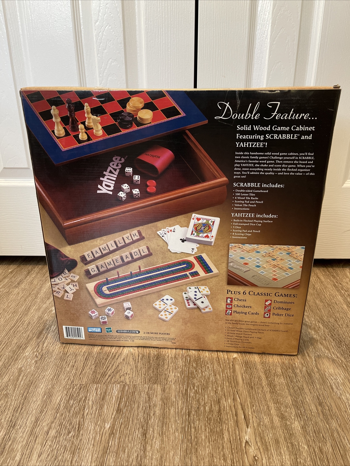 SCRABBLE & YAHTZEE SOLID WOOD CABINET PLUS 6 CLASSIC GAMES Parker Brothers  NIB 653569095057 | eBay