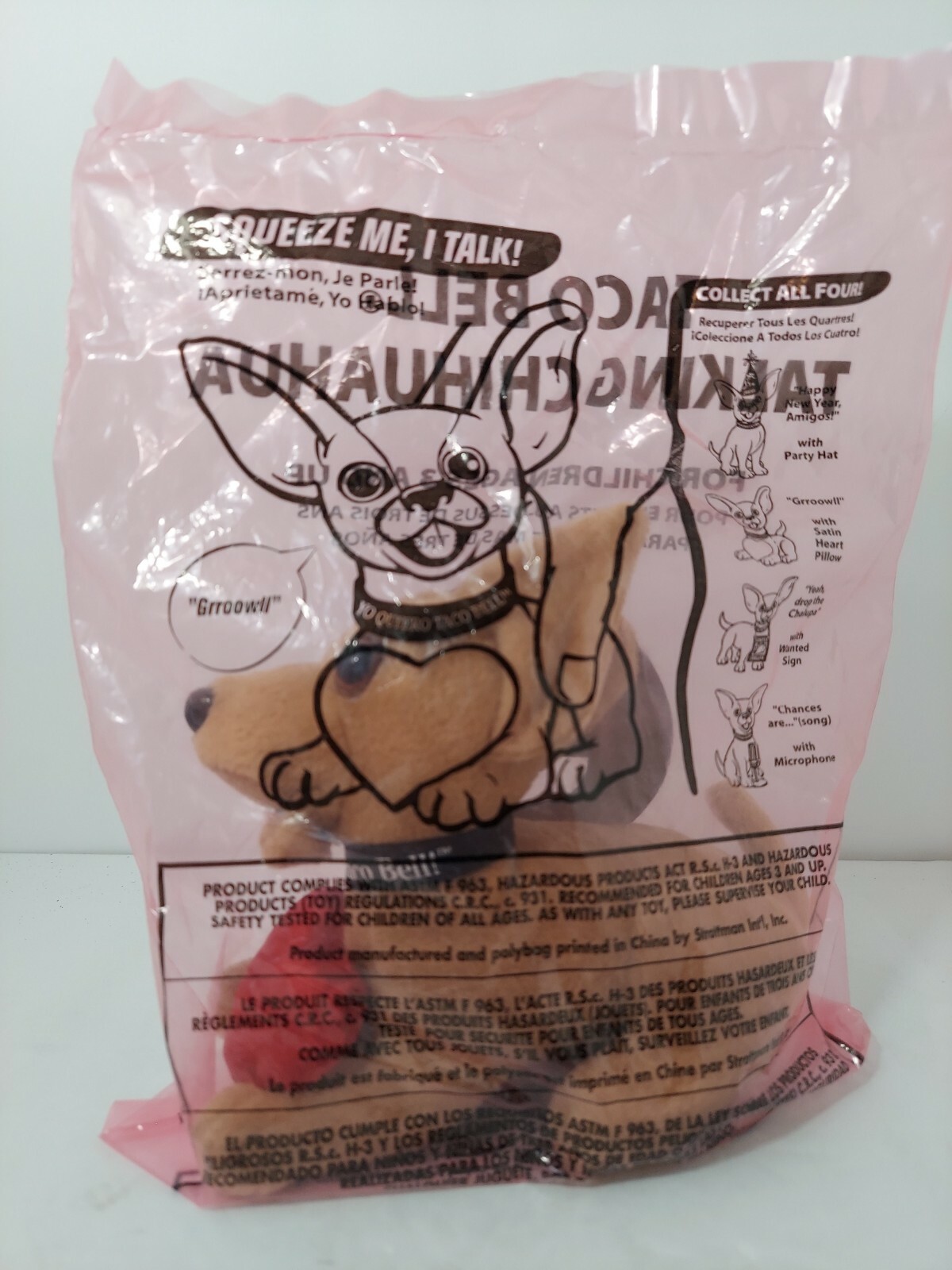 Vintage Taco Bell "Grroowll" Talking Chihuahua Dog Plush Toy. New in pkg