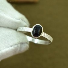 Black Onyx Ring 925 Sterling Silver Minimalist Ring Hammered Ring Christmas Gift