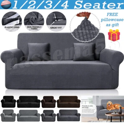 1/2/3/4 Seater Slipcover Solid Sofa Covers Stretch Couch Furniture Protector