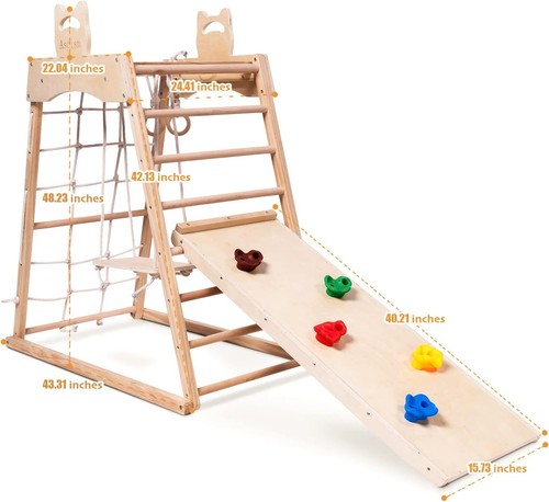 Jungle Game Indoor (8 N 1) Playground Toddler Wooden Toys Gym Slide Climbing Net - Picture 2 of 6