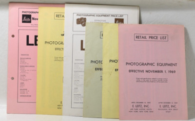 Leitz Retail Price List lot of 6 booklets 1969 x 2 1972  1980 1964 1978