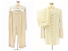 90s R Raspinni Ivory  Blue Plaid  Striped 3 Piece Suit Mens 47L Pants 37 x 30