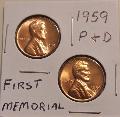 1959 P & D SET FIRST LINCOLN MEMORIAL CENT PENNIES UNC FRESH FROM BANK ROLLS