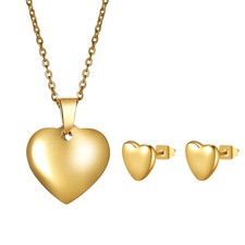 Women Stainless Steel Heart Pendant Necklace Earrings Set Valentine's Day Gift