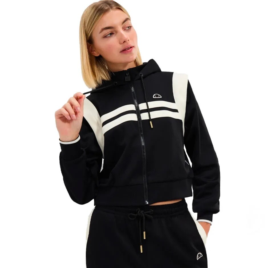 Ellesse Crop Track Top Perna 10UK Retro 80s Hooded Black Logo